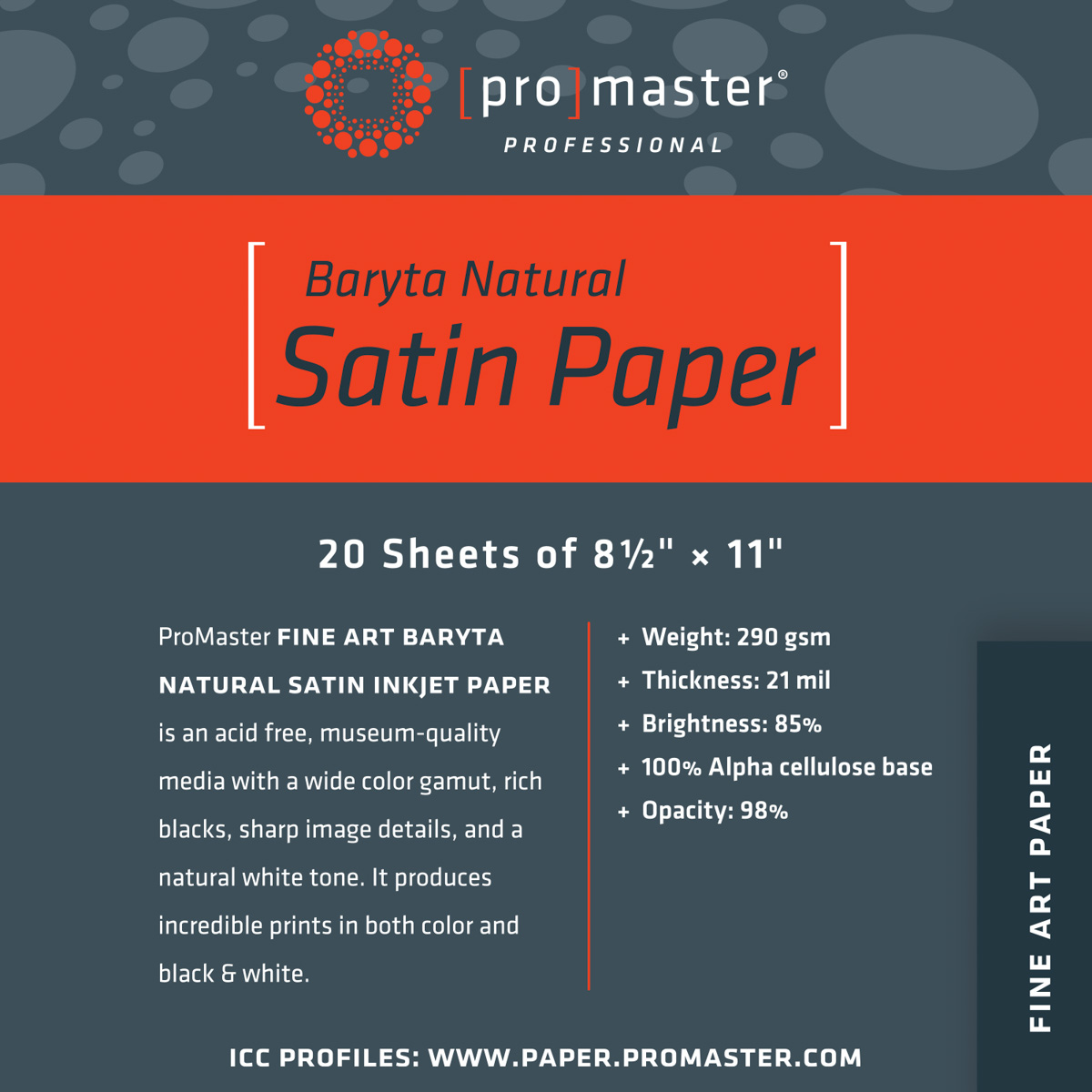ProMaster Fine Art Baryta Natural Satin Paper 8.5"x11" - 20 Sheets