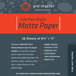ProMaster Fine Art Cold Press Bright Matte Paper 8.5"x11" - 20 Sheets