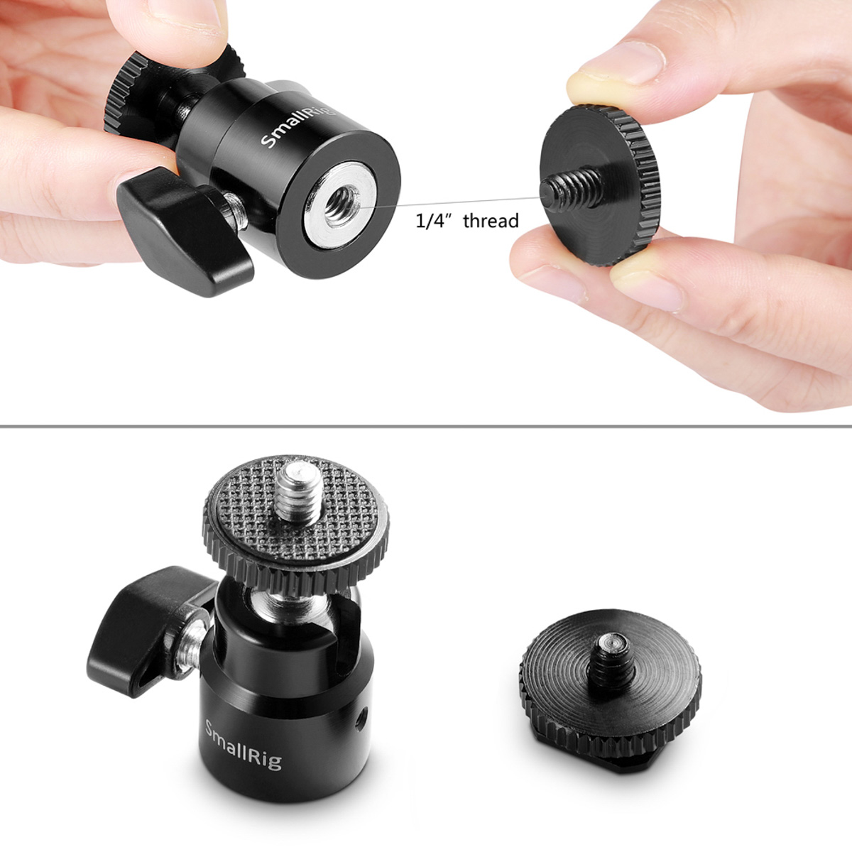 SmallRig Camera Hot Shoe Mount with 1/4"-20 Screw Ball Head (2-Pack) - Image 4