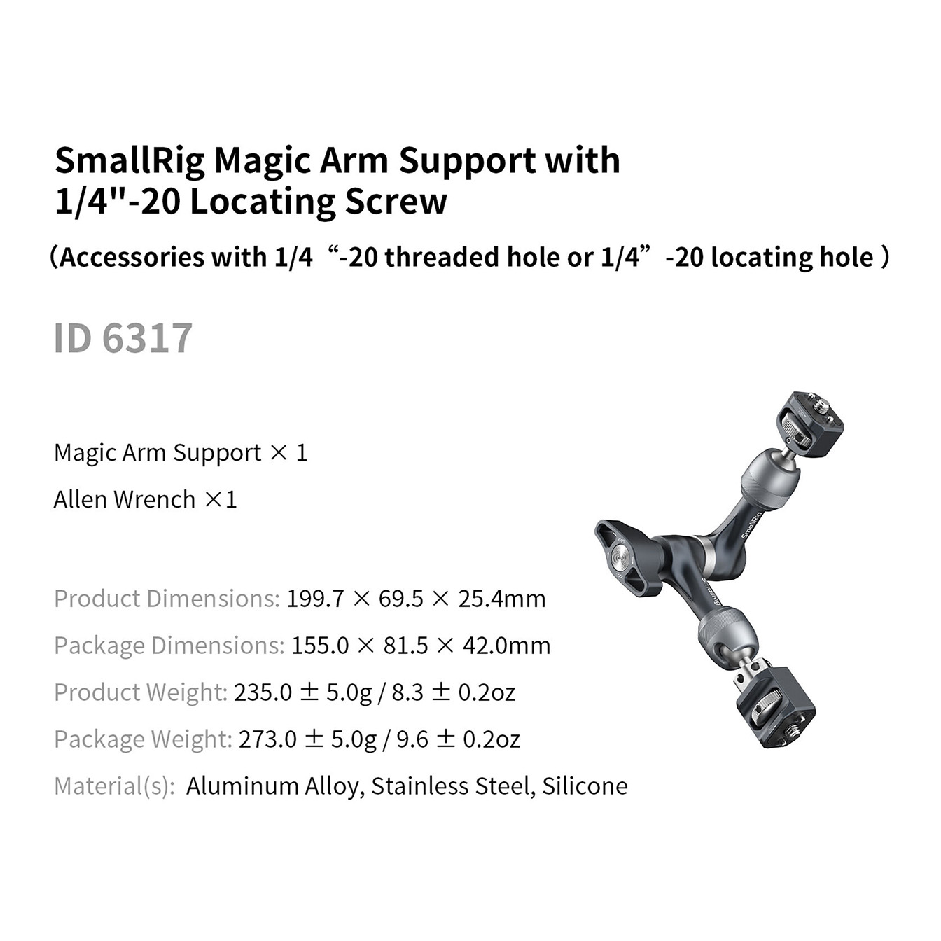 SmallRig Magic Arm Support with 1/4"-20 Locating Screws (7.9") - Image 7