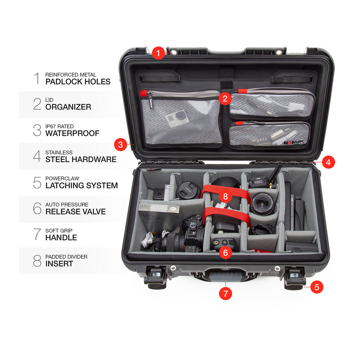 Nanuk 935 Wheeled Waterproof Hard Case + Padded Dividers & Lid Organizer (Blue) - Image 10