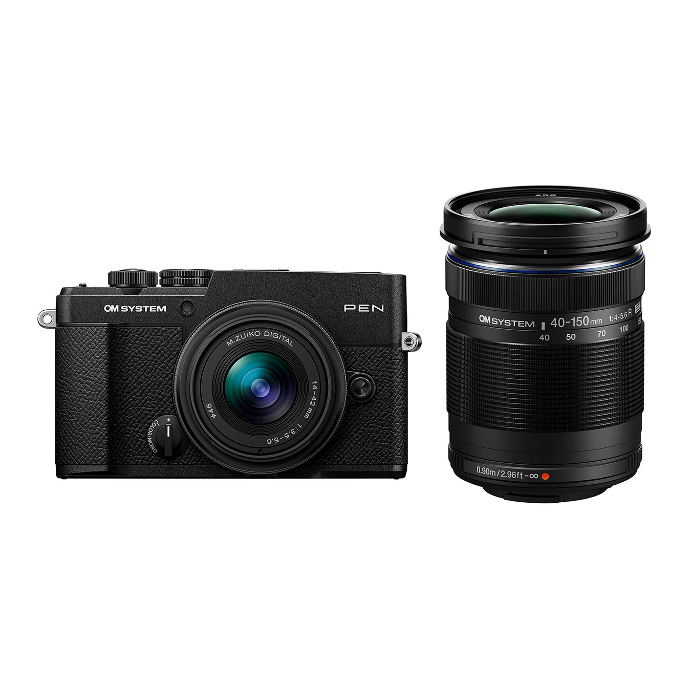 OM SYSTEM PEN Mirrorless Camera with 14-42mm III and 40-150mm R Lenses (Black)